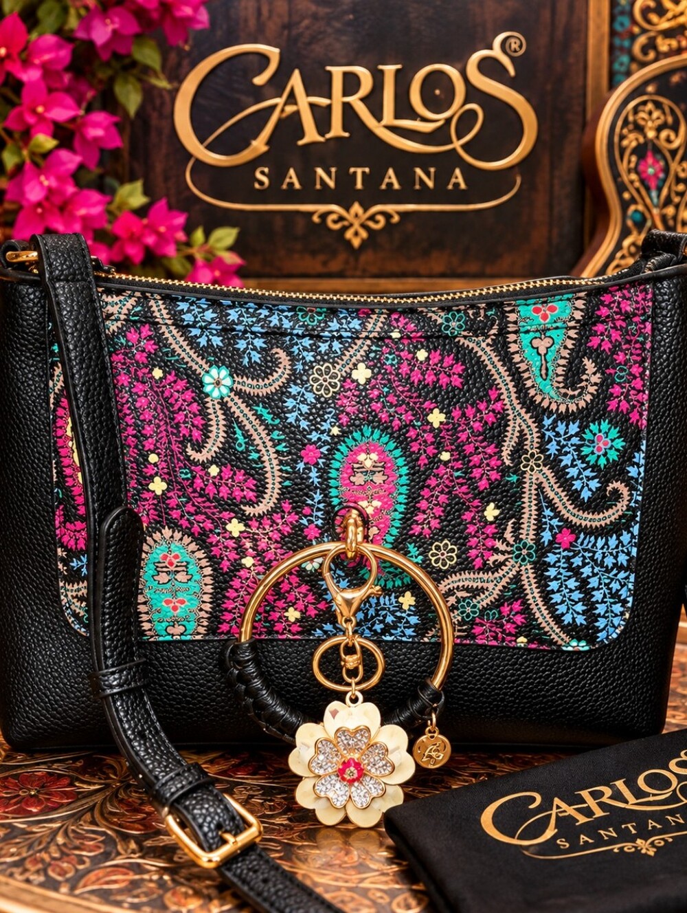 Carlos Santana Black and Multicolor Patterned Women's Bag NWOT